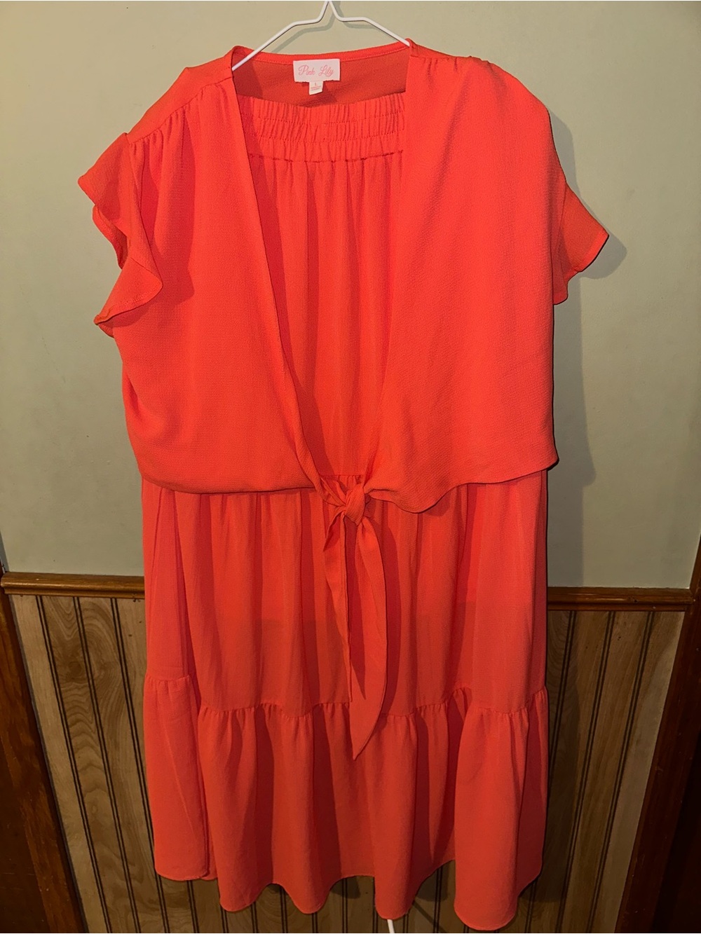 2 pc set Pink Lily Coral Tie-Front Midi Skirt SET